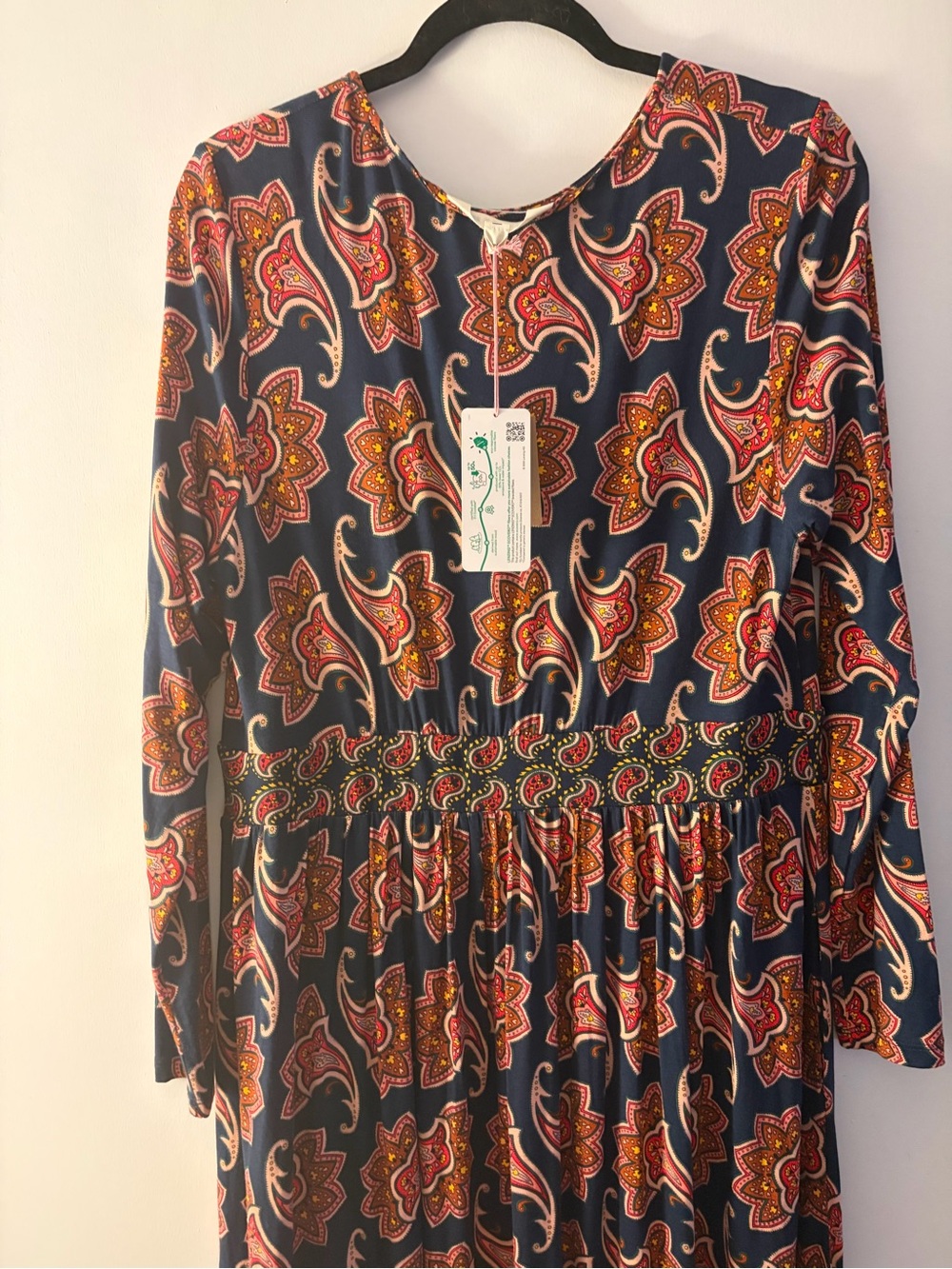 Boden Navy Paisley Maxi Dress with Red and Gold Motifs